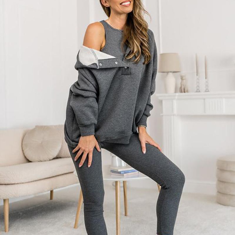 Sportief vrijetijdssweatshirt voor dames met capuchon + slim-fit vest + broek, set van 3