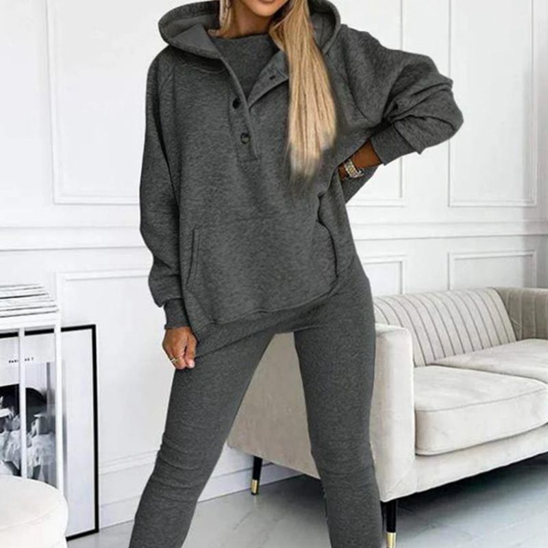 Sportief vrijetijdssweatshirt voor dames met capuchon + slim-fit vest + broek, set van 3