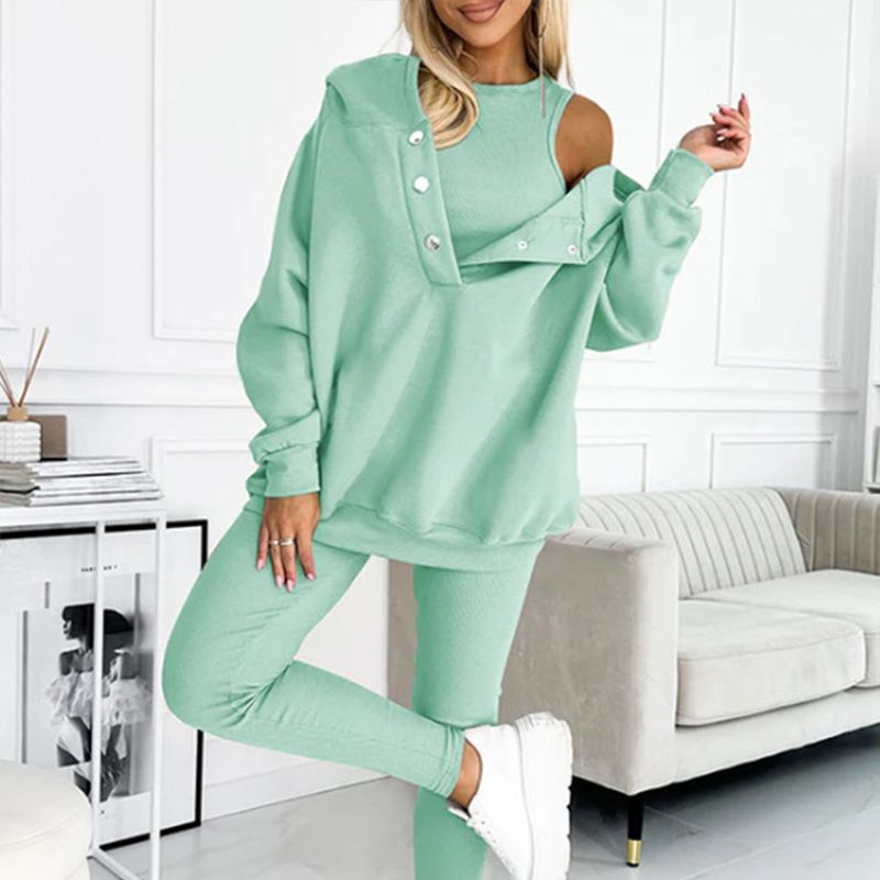 Sportief vrijetijdssweatshirt voor dames met capuchon + slim-fit vest + broek, set van 3