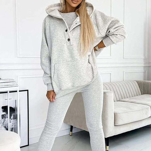 Sportief vrijetijdssweatshirt voor dames met capuchon + slim-fit vest + broek, set van 3